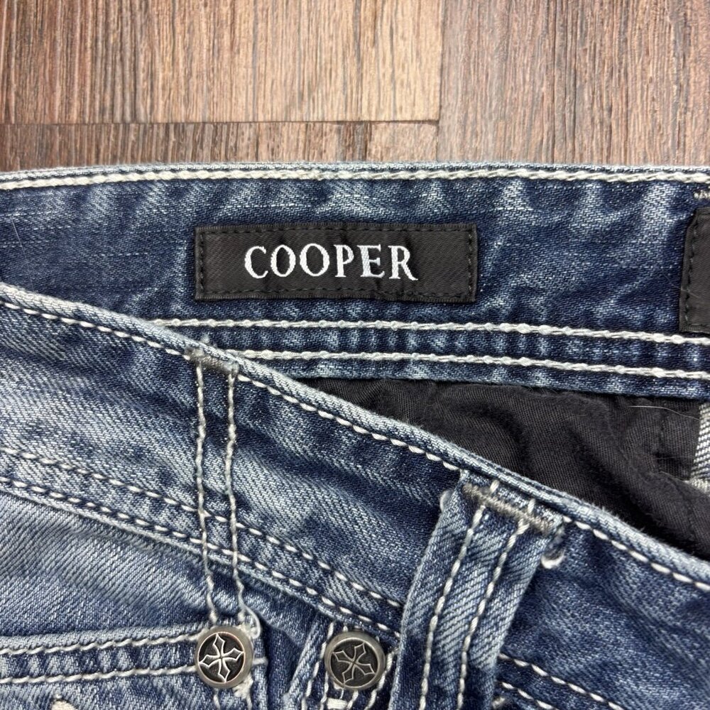 Affliction Cooper Bootcut Jeans Embroidered Western Destroyed Light Wash Size 32 - Picture 5 of 13